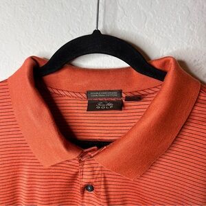 Tasso Elba XL Polo Shirt Double Mercerized Pima Cotton Orange Navy Stripe Golf